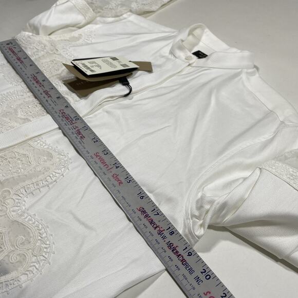 Burberry White Lace Button Up Shift Knee Length Dress 4 Band Collar NWT $1195 - Picture 9 of 12